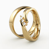 Vielsesringe med Elegant Bølget Design og 3 Diamant Sten - EG 58