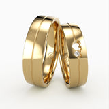 Romantiske Vielsesringe i Guld med Hjerte & Diamant Detalje