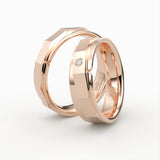 Faceted rose gold wedding rings with diamond – EG34 - sides