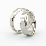 Faceted white gold wedding rings with diamond – EG34 - sides