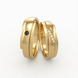 Guld vielsesringe med sort diamant og hvide diamanter – EG31