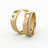 Guld vielsesringe med sort solitær og fuld diamantkant – EG32 - sides