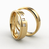 Guld vielsesringe med tre indsatte diamanter – EG38 - sider
