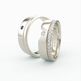 Hvidgulds vielsesringe med sort solitaire og fuld diamantkant – EG32 - sides