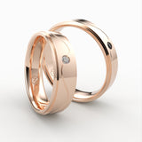 Rosaguld vielsesringe med bølget design og sorte og hvide diamanter – EG42 - side