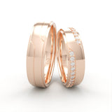 Rosaguld vielsesringe med hævet poleret kant og diamantstribe – EG33