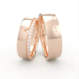 Rosaguld vielsesringe med pilform og diamanter – EG36