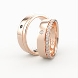 Rosaguld vielsesringe med sort solitaire og fuld diamantkant – EG32 - sides