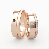 Rosaguld vielsesringe med sort solitaire og fuld diamantkant – EG32