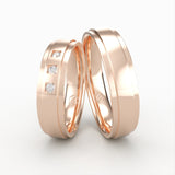 Rosaguld vielsesringe med tre indsatte diamanter – EG38