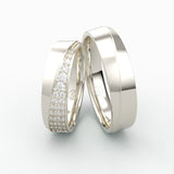 Vielsesringe i hvidguld med diagonal dobbelt række af diamanter – EG39