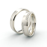 Vielsesringe i hvidguld med hævet poleret kant og diamantstribe – EG33 - sides