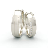 Vielsesringe i hvidguld med hævet poleret kant og diamantstribe – EG33