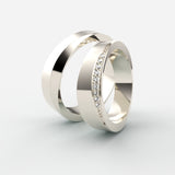 Vielsesringe i hvidguld med pavé-diamanter og poleret overflade – EG02