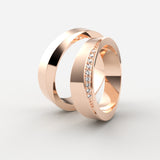 Rosaguld vielsesringe med pavédiamanter og poleret overflade – EG02