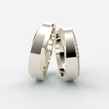 Vielsesringe i hvidguld med pavé-diamanter og poleret overflade – EG02