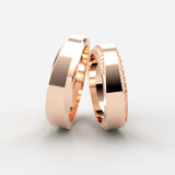 Rosaguld vielsesringe med pavédiamanter og poleret overflade – EG02