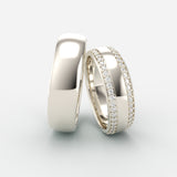 Vielsesringe i hvidguld med dobbelt diamantkæde og klassisk design – EG03