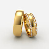 Guld vielsesringe med dobbelt diamantkæde og klassisk design – EG03
