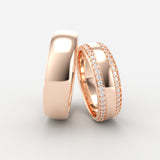 Rosaguld vielsesringe med dobbelt diamantkæde og klassisk design – EG03