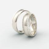 Vielsesringe i hvidguld med dobbelt diamantkæde og klassisk design – EG03