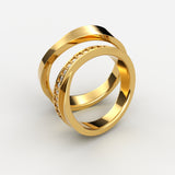 Moderne vielsesringe i guld med facetslebne kanter og pavé-satte diamanter – EG08