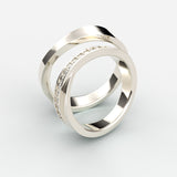 Moderne vielsesringe i hvidguld med facetslebne kanter og pavébesatte diamanter – EG08