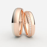 Tofarvede vielsesringe i rosaguld og hvidguld med pavédiamanter – EG11