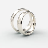 Hvidgulds vielsesringe med bølget gravering og 3 diamanter – EG12