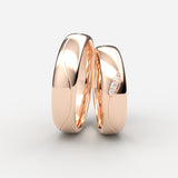 Rosaguld vielsesringe med bølget gravering og 3 diamanter – EG12