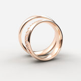 Rosaguld vielsesringe med en skrå række af pavé-diamanter – EG15