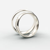 Vielsesringe i hvidguld med en skrå række af pavé-diamanter – EG15