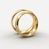 Guld vielsesringe med skrå række pavé-diamanter – EG15