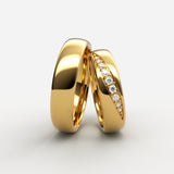 Guld vielsesringe med skrå række pavé-diamanter – EG15