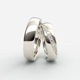 Vielsesringe i hvidguld med en skrå række af pavé-diamanter – EG15