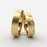 Vielsesringe i børstet guld med 5 graduering-diamanter – EG19