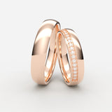 Elegante vielsesringe i rosaguld med pavébesatte diamanter og rund profil – EG20