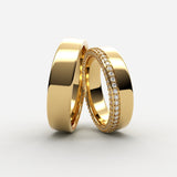 Guld vielsesringe med enkelt pavé diamantbånd hele vejen rundt - EG21