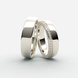 Vielsesringe i hvidguld med en enkelt pavé-diamant hele vejen rundt - EG21