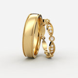 Vielsesringe i guld med marquise-formede diamanter og milgrain kant – EG022