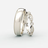 Vielsesringe i hvidguld med marquiseformede diamanter og milgrain-kant – EG022