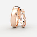 Rosaguld vielsesringe med marquiseformede diamanter og milgrain-kant – EG022