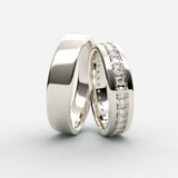 Hvidgulds vielsesringe med alliancering af diamanter i midterrillen – EG24