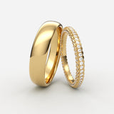 Guld vielsesringe med 360 graders pavé-diamanter og klassisk herrering - EG25
