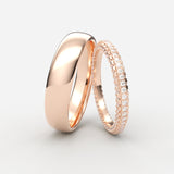 Rosaguld vielsesringe med 360 graders pavé-diamanter og klassisk herrering - EG25