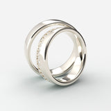 Højglans vielsesringe i hvidguld med pavé-diamantrække i relieffatning – EG28