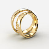 Højglans guld vielsesringe med pavé diamantrække i forhøjet fatning – EG28