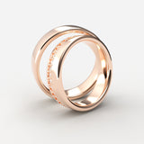 Højglans vielsesringe i rosaguld med pavé-diamantrække i hævet fatning – EG28