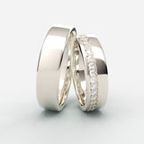 Højglans vielsesringe i hvidguld med pavé-diamantrække i relieffatning – EG28