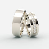 Hvidgulds vielsesringe med bred pavé-række af store diamanter – EG29